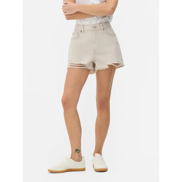 Ripped Denim Shorts - Stone