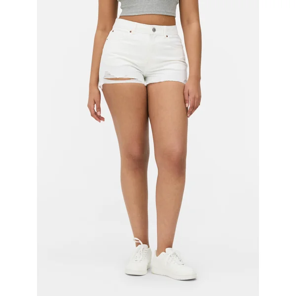 Ripped Denim Shorts - White