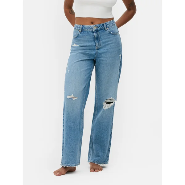 Ripped Wide Leg Jeans - Light Blue