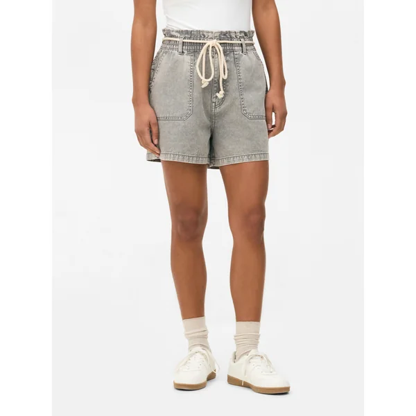 Rope Tie Denim Bermuda Shorts - Gray