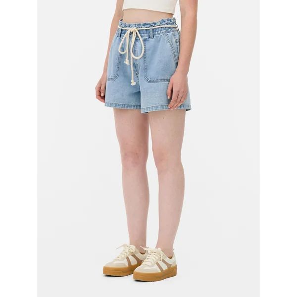 Rope Tie Denim Bermuda Shorts - Light Blue