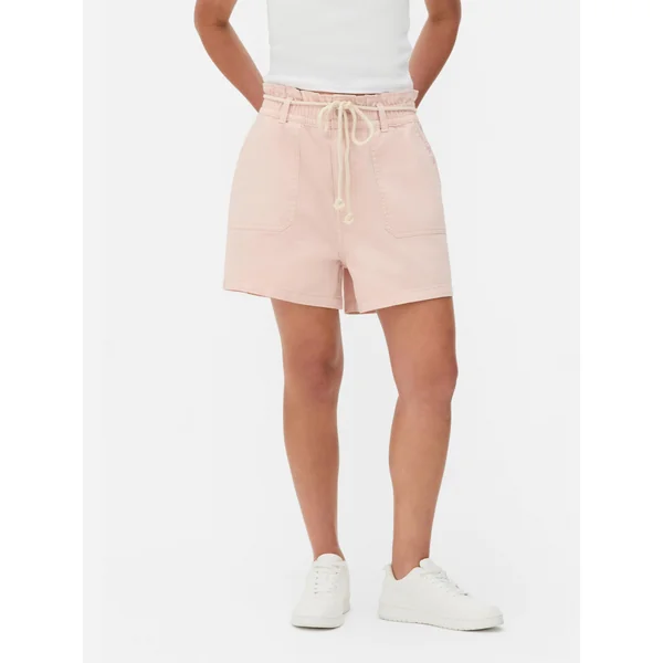 Rope Tie Denim Bermuda Shorts - Light Pink