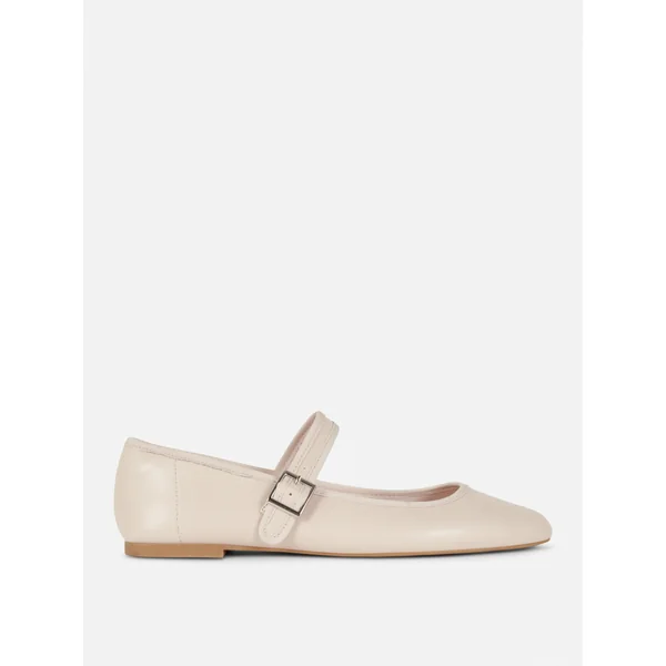 Round Toe Mary Janes - Natural