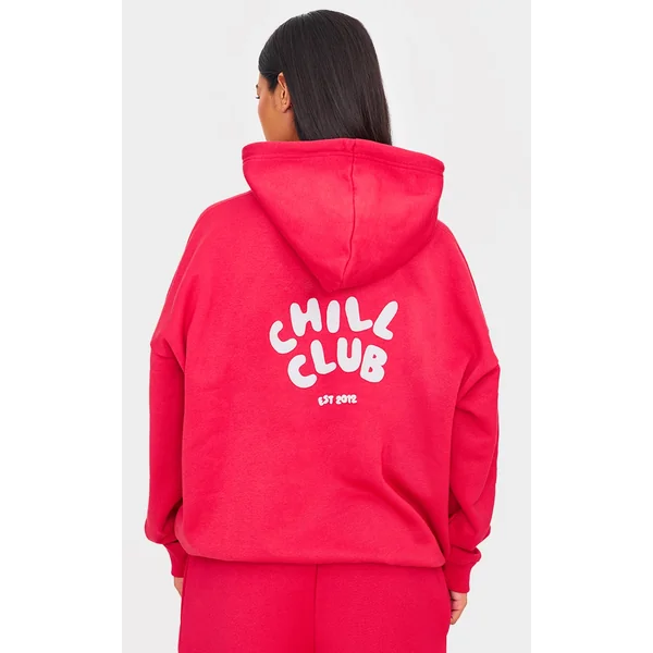 Ruby Red Chill Club Puff Print Oversized Hoodie