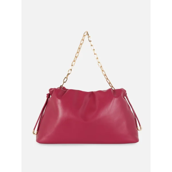 Ruched Chain Strap Pouch Bag - Burgundy