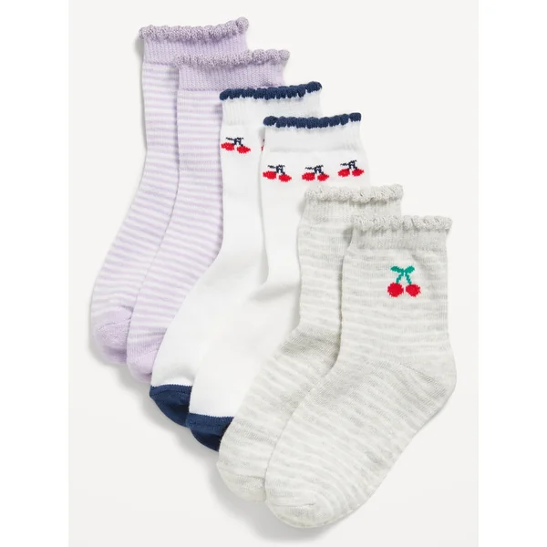 Ruffle-Cuff Crew Socks 3-Pack for Toddler & Baby - Cherry