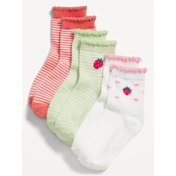 Ruffle-Cuff Crew Socks 3-Pack for Toddler & Baby - Strawberry