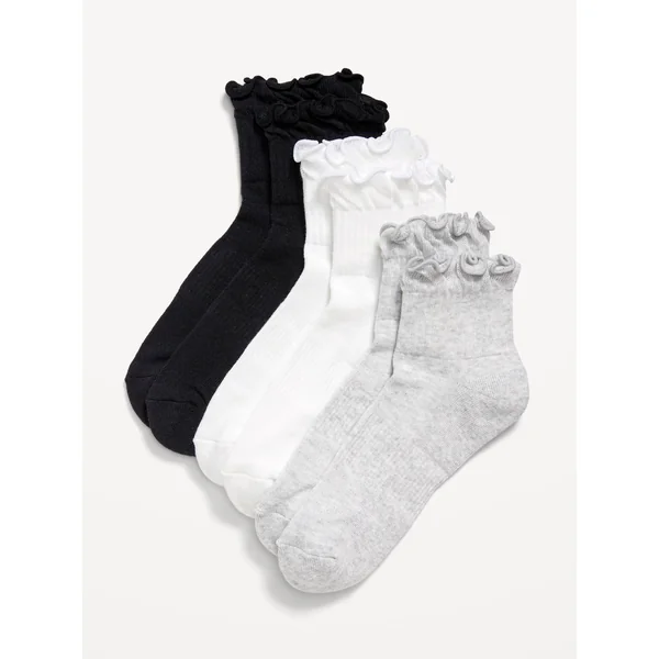 Ruffled Athletic Socks 3-Pack - Black/White/Heather Gray