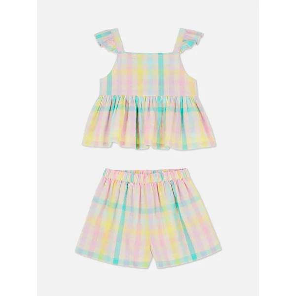 Ruffled Check Blouse and Shorts Set - Multi