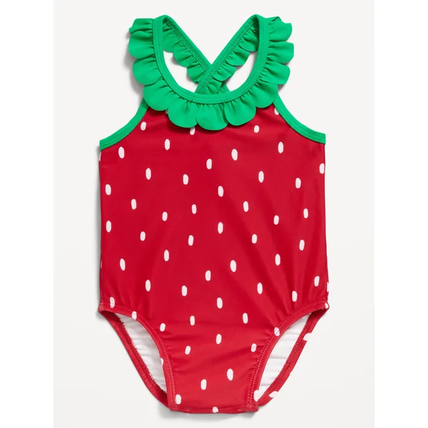 Ruffled One-Piece Swimsuit for Baby - Strawberry