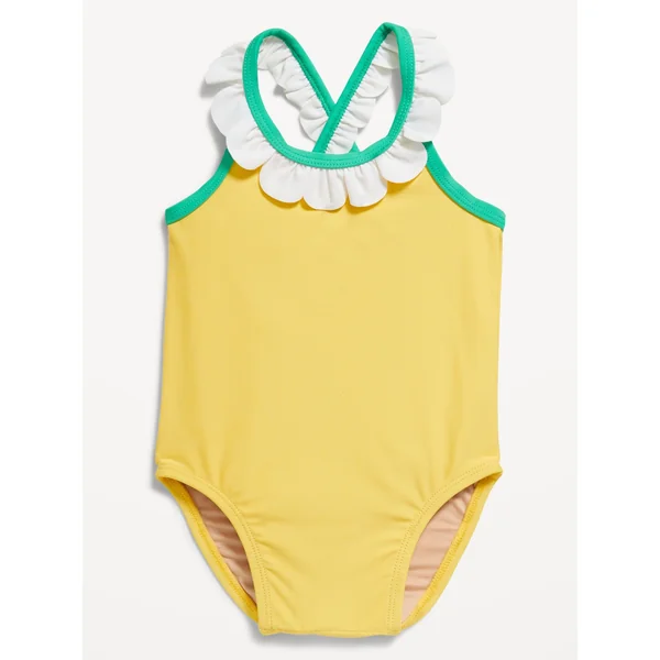 Ruffled One-Piece Swimsuit for Baby - Yellow Flower