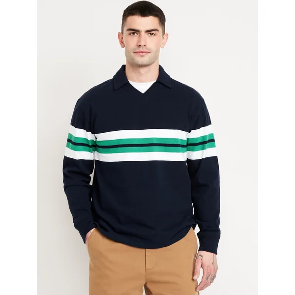 Rugby Stripe Polo - Navy Green/White Stripe