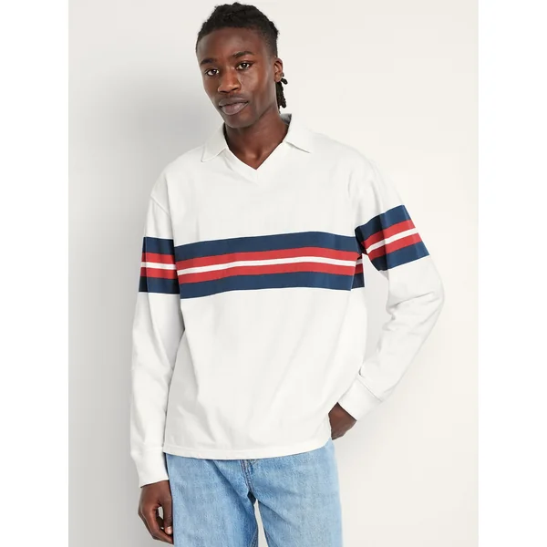 Rugby Stripe Polo - White Rust/Blue Stripe