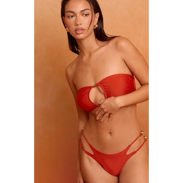 Rust Bead Trim Tanga Bikini Bottoms