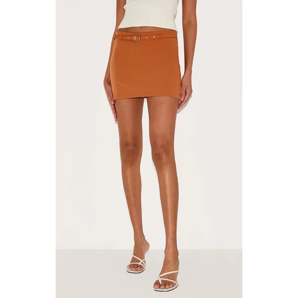 Rust Black Thin Belt Detail Tailored Mini Skirt