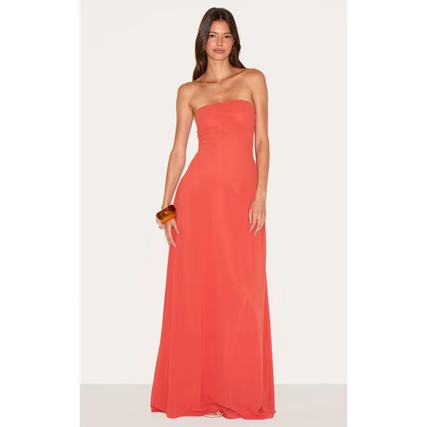 Rust Chiffon Bandeau Maxi Dress