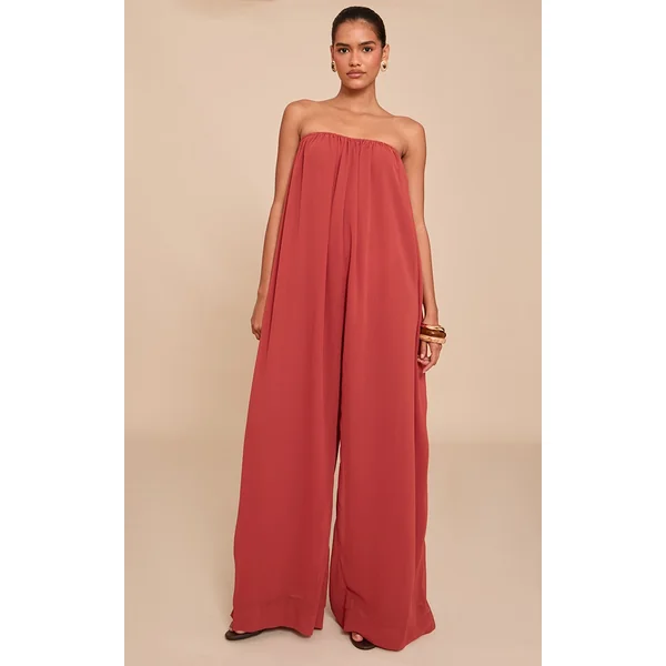 Rust Chiffon Bandeau Puffball Jumpsuit