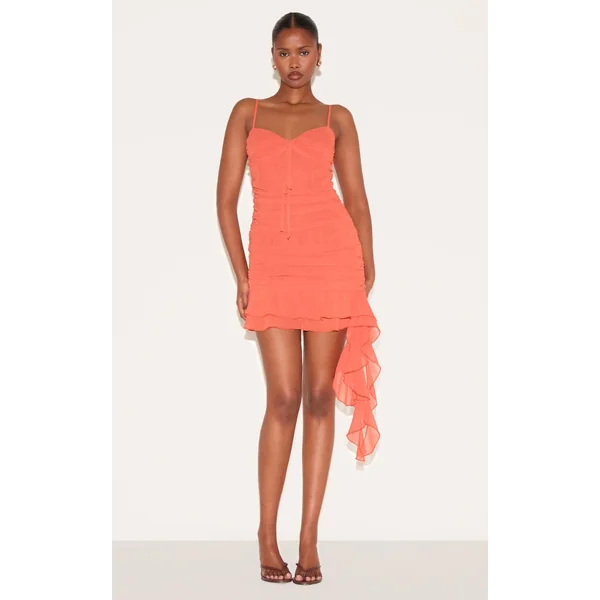 Rust Chiffon Bodycon Dress