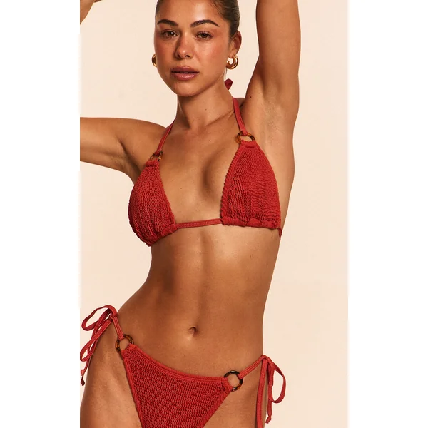 Rust Crinkle O Ring Triangle Bikini Top