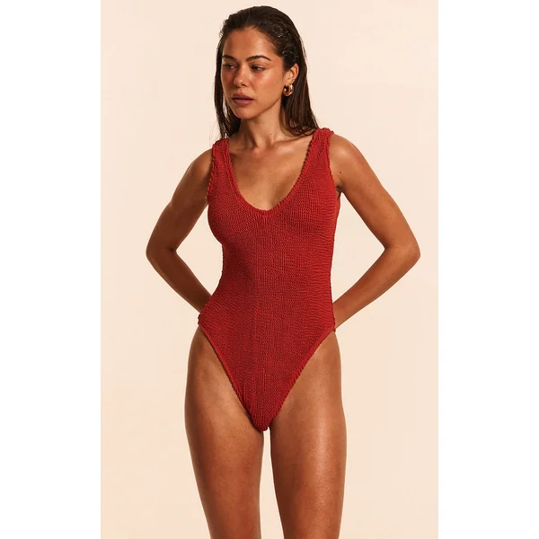 Rust Crinkle Plunge Swimsuit