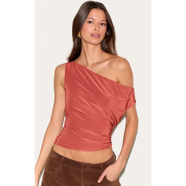 Rust Double Layer Slinky Twist Arm Cowl Long Top