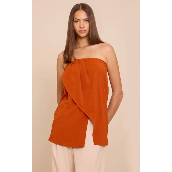 Rust Floaty Woven Split Hem Bandeau Long Top