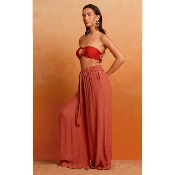 Rust Linen Look Palazzo Beach Pants