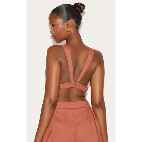 Rust Linen Look Woven Open Back Top