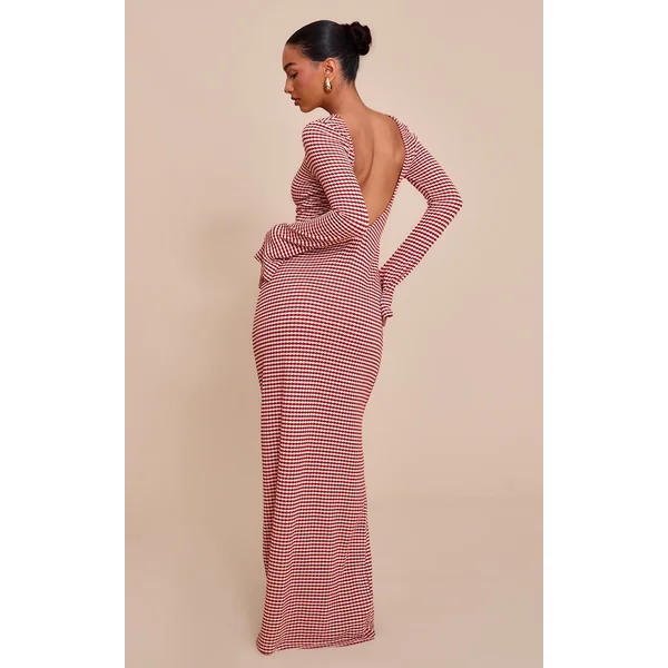 Rust Monochrome Textured Scoop Back Long Sleeve Maxi Dress