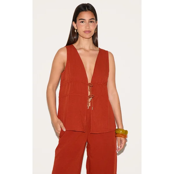 Rust Ruched Side Plunge Top