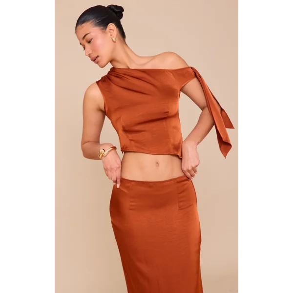 Rust Tie Shoulder Satin Top