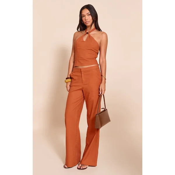 Rust Woven Mid Rise Wide Leg Pants