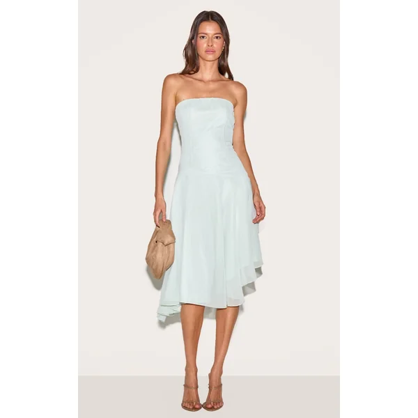 Sage Bandeau Asymmetric Hem Midaxi Dress