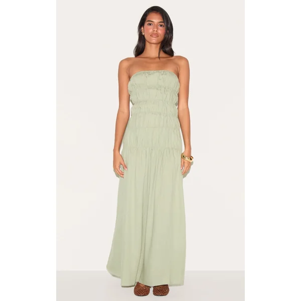Sage Bandeau Ruched Detail Maxi Dress