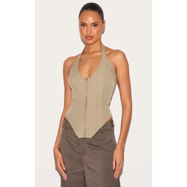 Sage Boned Dip Hem Corset