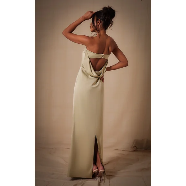 Sage Bridesmaid Satin Bandeau Maxi Dress