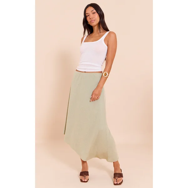 Sage Burnout Mesh Asymmetric Flowing Midi Skirt