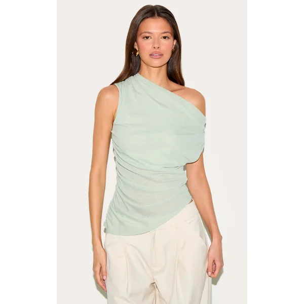 Sage Burnout Mesh Asymmetric Hem Long Top