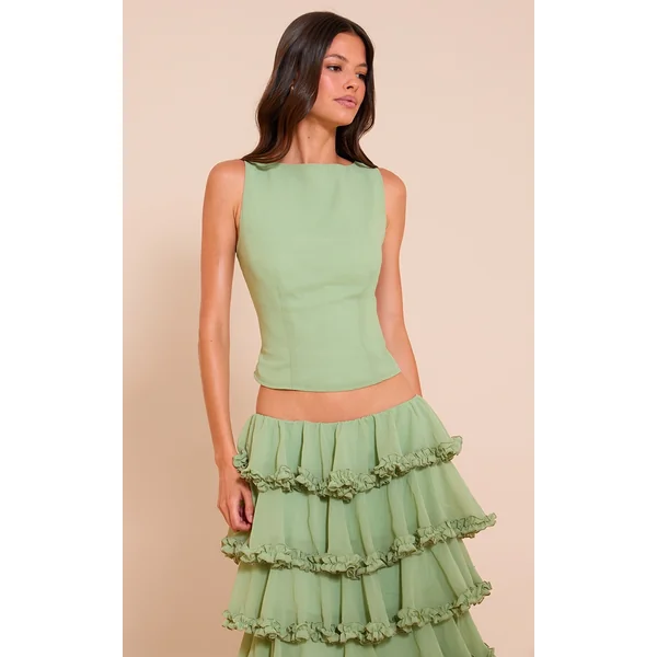 Sage Chiffon Boat Neck Top