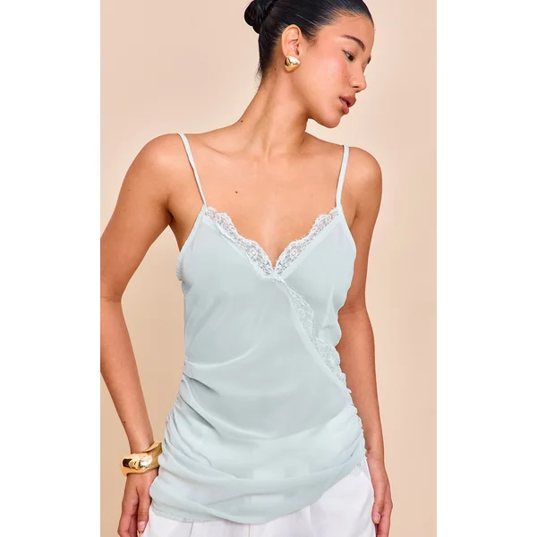 Sage Chiffon Wrap Detail Lace Trim Cami
