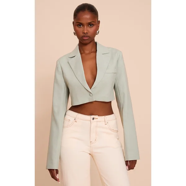 Sage Cropped Structured Boxy Blazer
