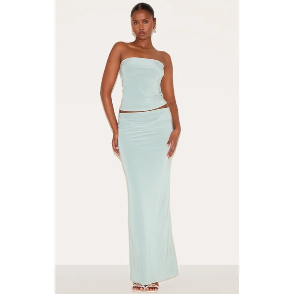 Sage Double Layer Slinky Maxi Skirt