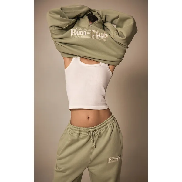 Sage Embroidered Half Zip Sweatshirt