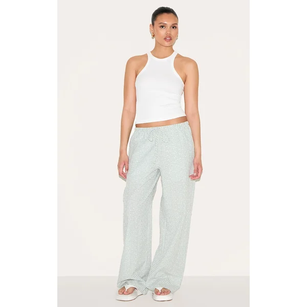 Sage Gingham Broderie Embroidered Straight Leg Pants