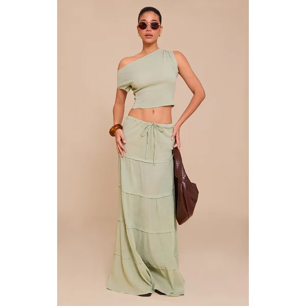 Sage Green Cheesecloth Floaty Drawstring Maxi Skirt