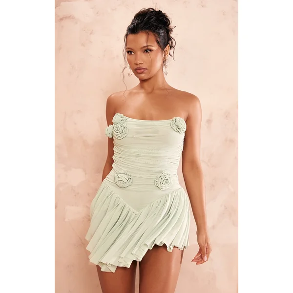 Sage Green Corsage Wired Pleated Romper