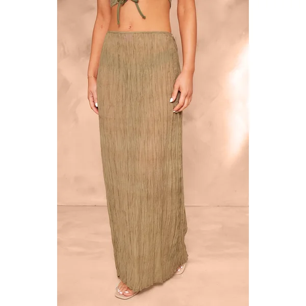Sage Green Crinkled Sheer Woven Maxi Skirt