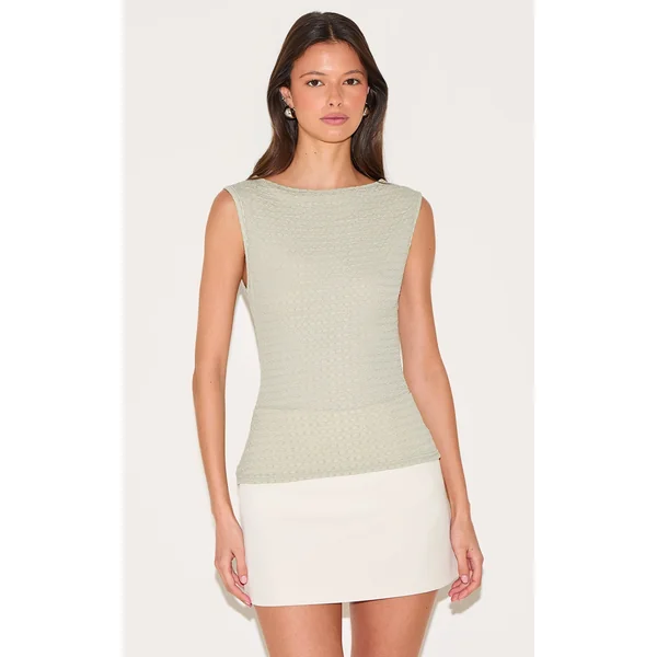 Sage Green Textured Boat Neck Vest Top