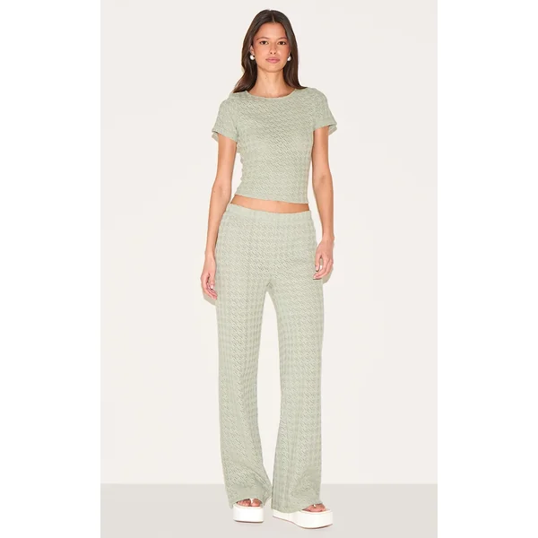 Sage Green Textured Straight Leg Pants