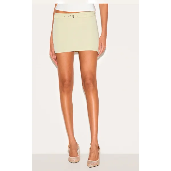 Sage Green Thin Belt Detail Tailored Mini Skirt